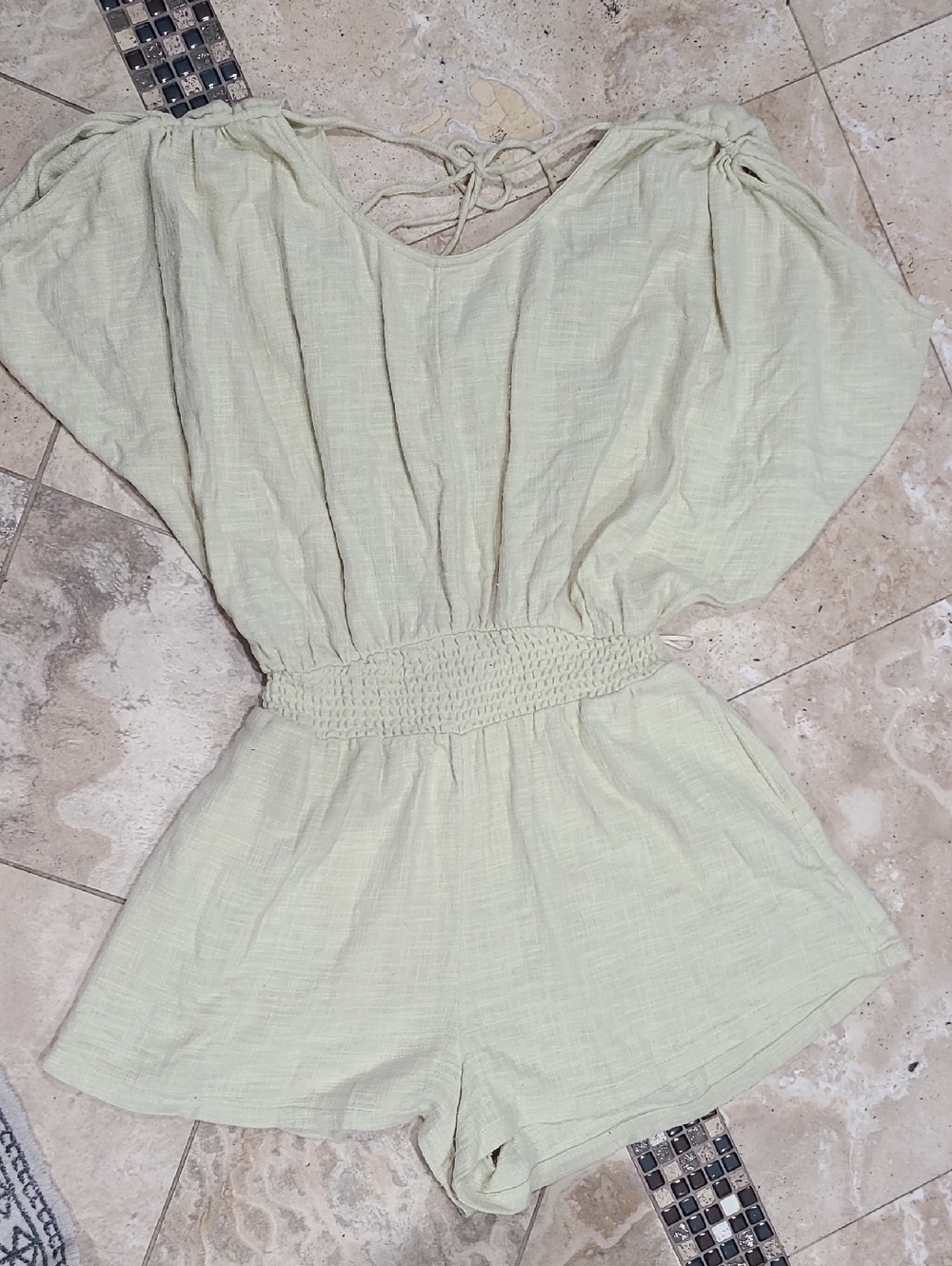 Free People Sage Green  Romper with Elastic Waist - Picture 3 of 8